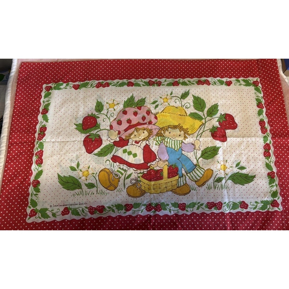 Vintage Strawberry Shortcake Pillowcase Sears Perma-Prest Red Polka Dot 1980s